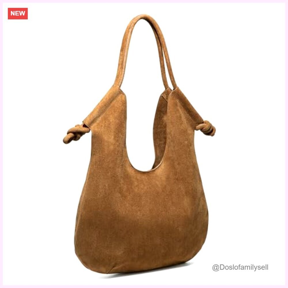 Large Suede Hobo Bag Elegant Tote Shoulder Purse Minimal Chic Travel Work - Picture 5 of 5